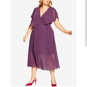 City Chic Softly Tied Dress Midi Dress in Orchard Size 14